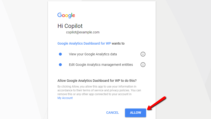 allow access to google analytics