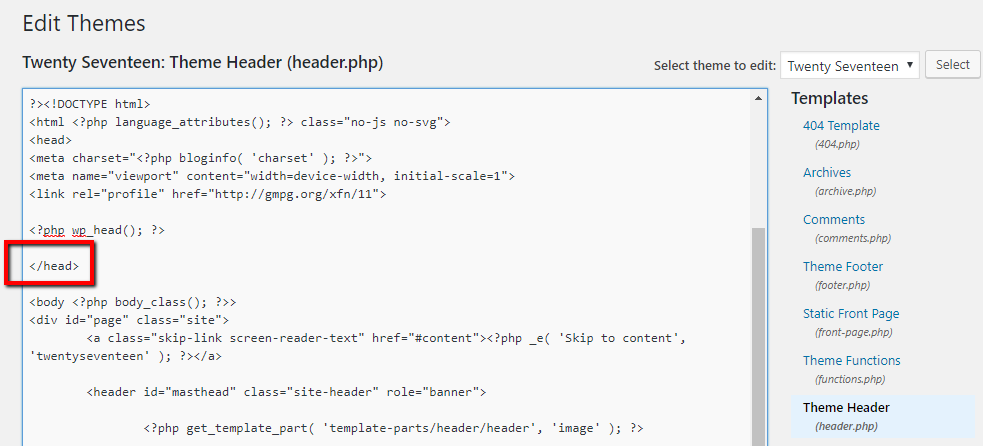 how to edit header.php