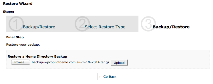 cPanel Backup Wizard - Restore Step 2 - Home Directory Restore