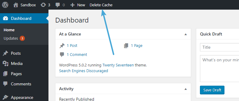 Clear WordPress cache in WP Super Cache