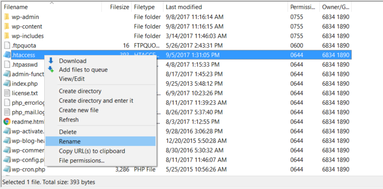 rename old .htaccess file