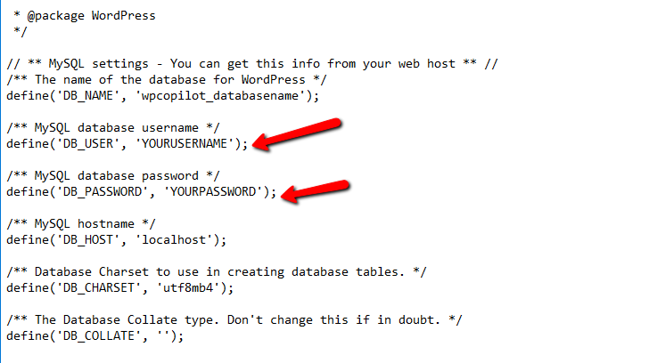 update wp-config.php with new details